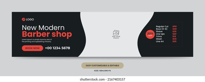 Modern barber shop social media cover photo template. beauty salon web banner template