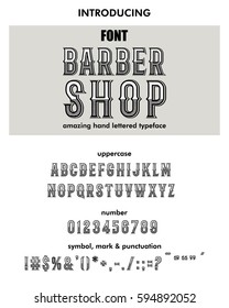 Modern barber shop typeface, labels and different type designs