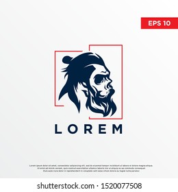 modern barber skull logo, samurai cut style. template icon design