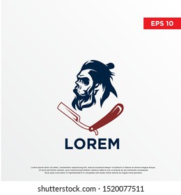 modern barber skull logo, samurai cut style. template icon design