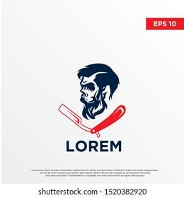 modern barber skull logo, template icon design