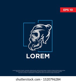 modern barber skull logo, template icon design