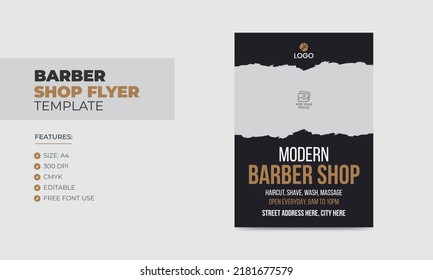 Plantilla de diseño de volantes de barbería moderna modelo de póster de negocios de salón de belleza editable