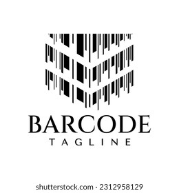 Modern barcode shield abstract logo design. Luxury barcode store security logo.