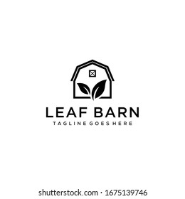 Modern barn with leaves logo sign vector graphic abstract design.