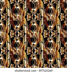 Modern  baroque damask floral vector seamless pattern background wallpaper illustration with 3d antique flowers,leaves and ornaments.Decor elements with shadows  and highlights.Endless texture