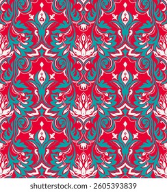 Modern baroque pattern. Damask style wallpaper. Vintage vintage fabric. Seamless vector paisley pattern. Border with ethnic embroidery. Indonesia, India and Asian geometric ethnic oriental border.