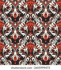 Modern baroque pattern. Damask style wallpaper. Vintage vintage fabric. Seamless vector paisley pattern. Border with ethnic embroidery. Indonesia, India and Asian geometric ethnic oriental border.
