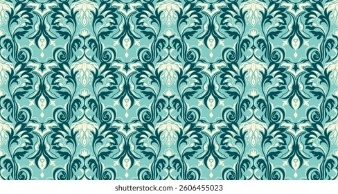 Modern baroque pattern. Damask style wallpaper. Vintage vintage fabric. Seamless vector paisley pattern. Border with ethnic embroidery. Indonesia, India and Asian geometric ethnic oriental border.