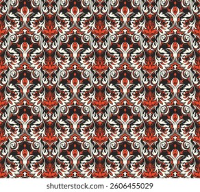 Modern baroque pattern. Damask style wallpaper. Vintage vintage fabric. Seamless vector paisley pattern. Border with ethnic embroidery. Indonesia, India and Asian geometric ethnic oriental border.