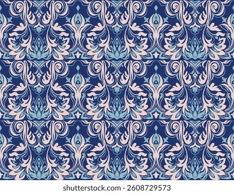 Modern baroque pattern. Damask style wallpaper. Vintage vintage fabric. Seamless vector paisley pattern. Border with ethnic embroidery. Indonesia, India and Asian geometric ethnic oriental border.