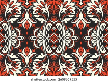 Modern baroque pattern. Damask style wallpaper. Vintage vintage fabric. Seamless vector paisley pattern. Border with ethnic embroidery. Indonesia, India and Asian geometric ethnic oriental border.