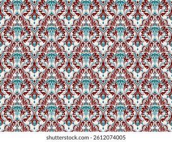 Modern baroque pattern. Damask style wallpaper. Vintage vintage fabric. Seamless vector paisley pattern. Border with ethnic embroidery. Indonesia, India and Asian geometric ethnic oriental border.