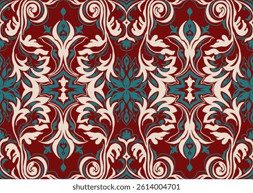 Modern baroque pattern. Damask style wallpaper. Vintage vintage fabric. Seamless vector paisley pattern. Border with ethnic embroidery. Indonesia, India and Asian geometric ethnic oriental border.