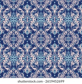 Modern baroque pattern. Damask style wallpaper. Vintage vintage fabric. Seamless vector paisley pattern. Border with ethnic embroidery. Indonesia, India and Asian geometric ethnic oriental border.