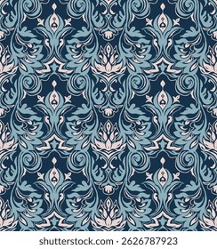 Modern baroque pattern. Damask style wallpaper. Vintage vintage fabric. Seamless vector paisley pattern. Border with ethnic embroidery. Indonesia, India and Asian geometric ethnic oriental border.