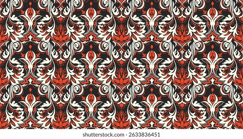 Modern baroque pattern. Damask style wallpaper. Vintage vintage fabric. Seamless vector paisley pattern. Border with ethnic embroidery. Indonesia, India and Asian geometric ethnic oriental border.