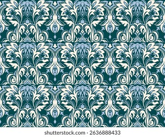 Modern baroque pattern. Damask style wallpaper. Vintage vintage fabric. Seamless vector paisley pattern. Border with ethnic embroidery. Indonesia, India and Asian geometric ethnic oriental border.