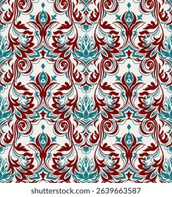 Modern baroque pattern. Damask style wallpaper. Vintage vintage fabric. Seamless vector paisley pattern. Border with ethnic embroidery. Indonesia, India and Asian geometric ethnic oriental border.