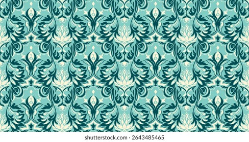 Modern baroque pattern. Damask style wallpaper. Vintage vintage fabric. Seamless vector paisley pattern. Border with ethnic embroidery. Indonesia, India and Asian geometric ethnic oriental border.