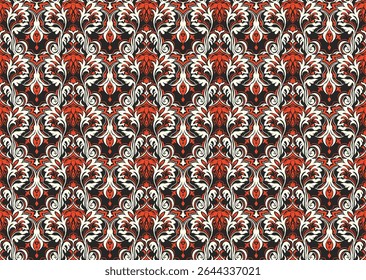 Modern baroque pattern. Damask style wallpaper. Vintage vintage fabric. Seamless vector paisley pattern. Border with ethnic embroidery. Indonesia, India and Asian geometric ethnic oriental border.