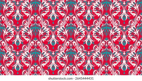 Modern baroque pattern. Damask style wallpaper. Vintage vintage fabric. Seamless vector paisley pattern. Border with ethnic embroidery. Indonesia, India and Asian geometric ethnic oriental border.