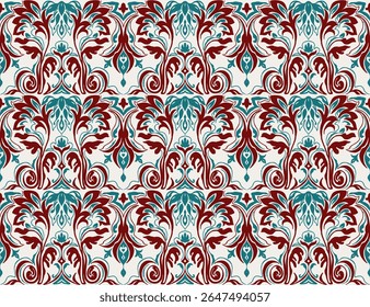 Modern baroque pattern. Damask style wallpaper. Vintage vintage fabric. Seamless vector paisley pattern. Border with ethnic embroidery. Indonesia, India and Asian geometric ethnic oriental border.