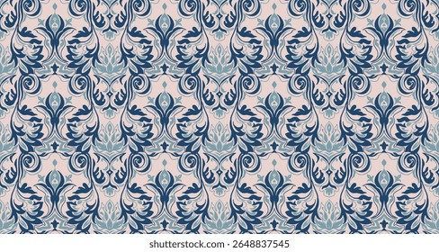 Modern baroque pattern. Damask style wallpaper. Vintage vintage fabric. Seamless vector paisley pattern. Border with ethnic embroidery. Indonesia, India and Asian geometric ethnic oriental border.