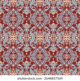 Patrón barroco moderno. Fondo de pantalla estilo damasco. Tela vintage de Antiguas. Patrón de paisley de Vector sin costuras. Frontera con bordados étnicos. Indonesia, India y frontera oriental étnica geométrica asiática.
