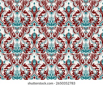Modern baroque pattern. Damask style wallpaper. Vintage vintage fabric. Seamless vector paisley pattern. Border with ethnic embroidery. Indonesia, India and Asian geometric ethnic oriental border.