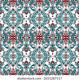 Modernes Barockmuster. Tapete im Damaszenerstil. Vintage Vintage Stoff. Nahtloses Vektor-Paisley-Muster. Grenze mit ethnischen Stickereien. Indonesien, Indien und asiatische geometrische ethnische orientalische Grenze.