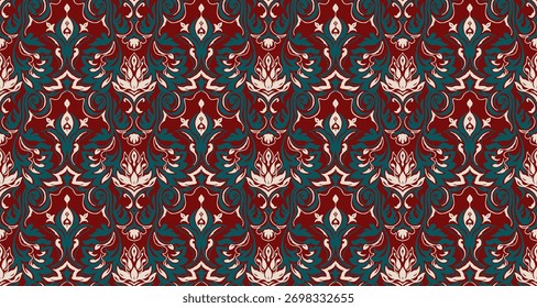 Padrão barroco moderno. Papel de parede estilo Damask. Vintage vintage tecido. Padrão de paisley de vetor sem emenda. Fronteira com bordados étnicos. Indonésia, Índia e fronteira oriental étnica geométrica asiática.