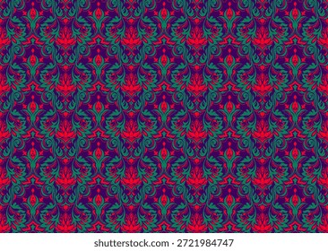 Padrão barroco moderno. Papel de parede estilo Damask. Vintage vintage tecido. Padrão de paisley de vetor sem emenda. Fronteira com bordados étnicos. Indonésia, Índia e fronteira oriental étnica geométrica asiática.