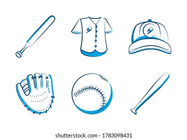 Modern Baseball set of icons. equipment illustration