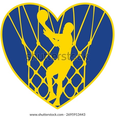 Modern basketball heart with net pattern in royal blue and golden yellow. Great for sports-themed gifts.	
