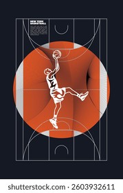 Modern Basketball Player Dunk Illustration with Court Lines