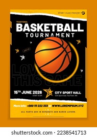 Modern basketball poster template with sample text in separate layer - vector illustration