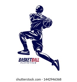 Modern Basketball Sport Silhouette Logo Vector Template. Silhouette of a basketball player slam dunk Vector