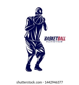 Modern Basketball Sport Silhouette Logo Vector Template. Silhouette of a basketball player slam dunk Vector