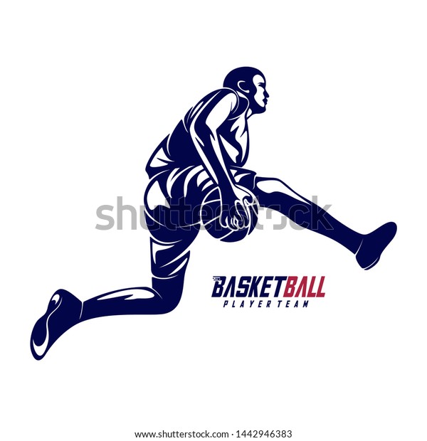 現代のバスケットボールスポーツのシルエットロゴベクター画像テンプレート バスケットボール選手のスラムダンクベクター画像のシルエット のベクター画像素材 ロイヤリティフリー
