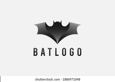 Modern Bat Logo. Black Motion Bat Silhouette isolated on Grey Background. Flat Vector Logo Design Template Element.