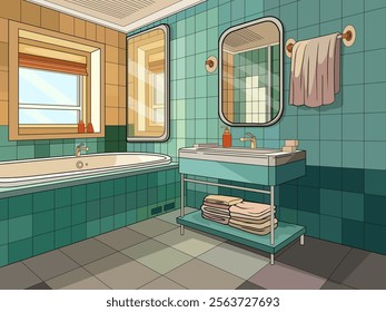 Modern Bathroom Background Vector, Cartoon Luxury  Bathroom Background Illustration
