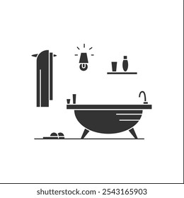 Modern bathroom glyph icon. Stylish bath and decor elements. Home interior and furniture. Blanket house concept.Filled flat sign. Isolated silhouette vector illustration