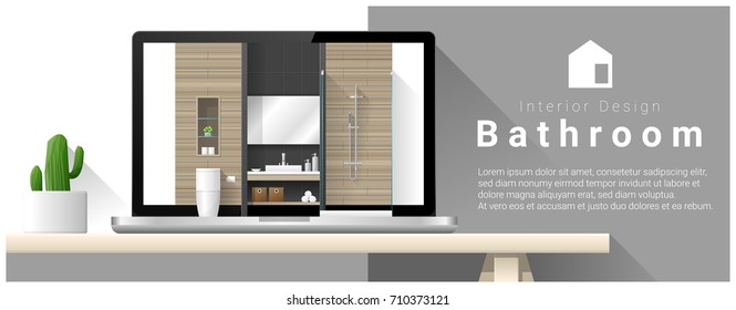 Modern bathroom interior design background , vector , illustration