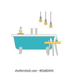 Modern bathroom interior design concept. Vector stock illustration. Flat design, bright colors