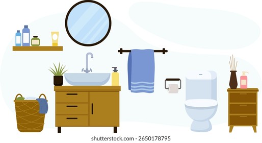 Modern bathroom interior design with essential fixtures and decor elements