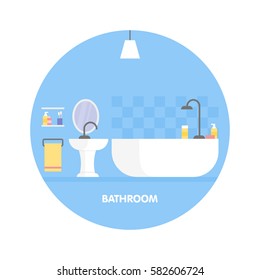 Modern bathroom interior design icon. Vector illustration