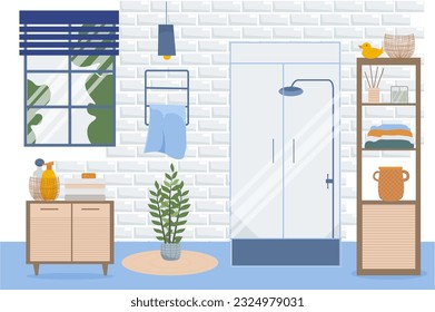 Modern bathroom interior. Flat design style vector illustration.