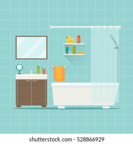 Modern bathroom interior.  Flat vector illustration. 