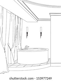 Modern bathroom interior hand drawing